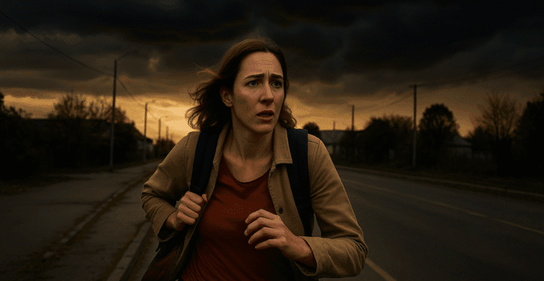 Uma mulher fugindo dos problemas.