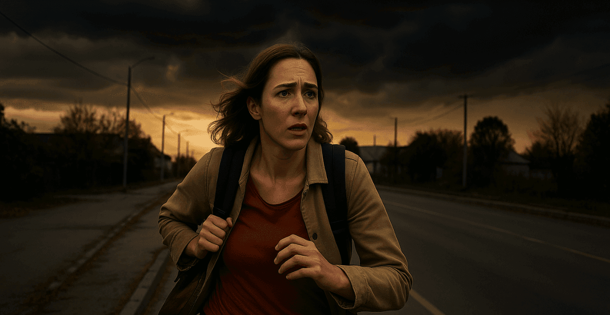 Uma mulher fugindo dos problemas.